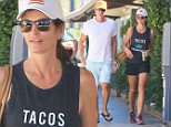 Cindy Crawford and Rande Gerber dressing down in shorts and tank top running errands in Malibu then getting into a big pick up truck September 12, 2015  X17online.com
